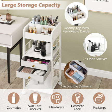 Floor Skincare Organizer Cart with Drawers and Storage Shelves