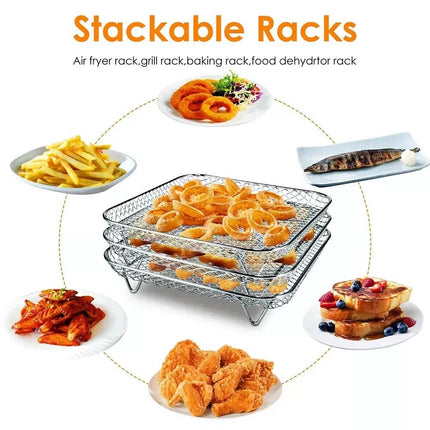Air Fryer Grill Rack Square Stainless Steel 3 Layers Stackable Air Fryer Shelf