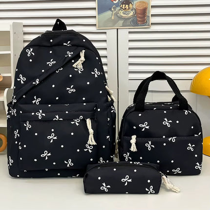 3-In-1 Bow Tie College School Backpack with Lunch Bag Pencil Case School Backpack Set Student Backpack for Teens Women Student