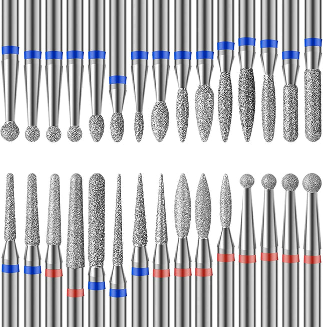 30Pcs Diamond Nail Drill Bit Set, 3/32 Inch Tungsten Carbide Drill Bits for Electric Nail Cutter, for Acrylic Gel Nails Cuticle Manicure Pedicure
