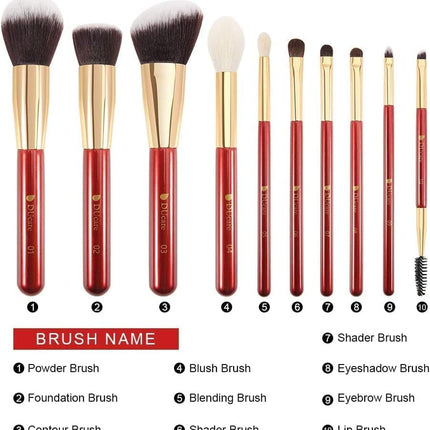 Makeup Brushes Red 10 Piece Makeup Brush Set with Case Premium Synthetic Hairs Kabuki Foundation Blending Eye Cosmetic Brushes Kit