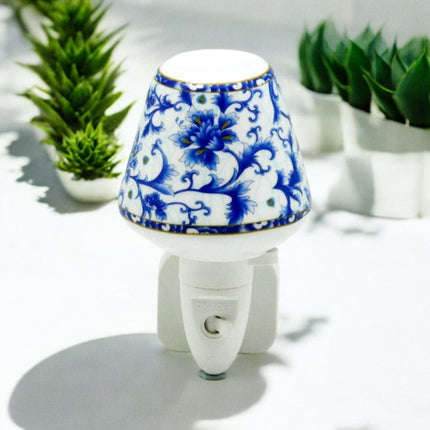 Night Light Blue Floral Ceramic Modern LED - Decorative Light for Home, Office
