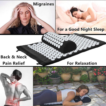 Acupressure Mat with Pillow & Ball Acupuncture Pin Massage Set Neck Pain Relief