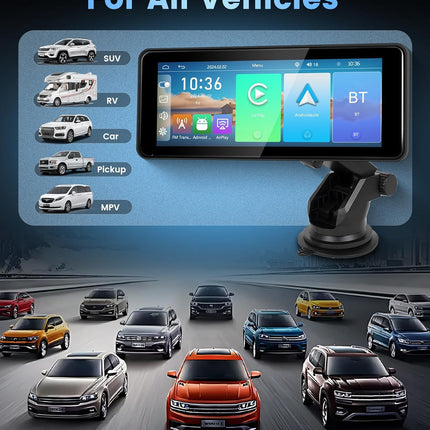 Portable Car Radio Wireless Carplay Android Auto Screen,  6.86 Inch Touchscreen Carplay Screen Bluetooth FM Transmitter Airplay Mirror Link Voice Control Mic/Aux for All Vehicles