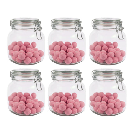 1L Glass Storage Jars with Clip Top Lid - Set of 6 Airtight Glass Storage | M&W