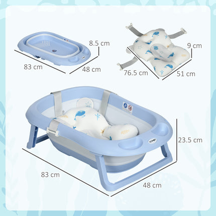 Foldable Baby Bathtub W/ Non-Slip Support Legs, Cushion, Shower Holder