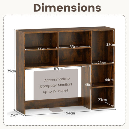 Desktop Bookshelf with 3 Adjustable Shelves and Open Compartment
