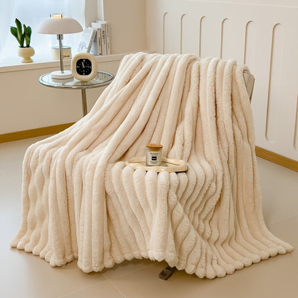 Large Ribbed Faux Fur Warm Fleece Throw over Soft Sofa Bed Blanket Double & King