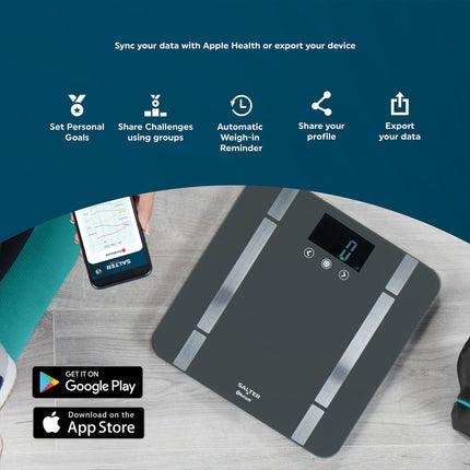 Salter Smart Bathroom Scale LCD 200 Kg Capacity 8 Users Connects to App Black