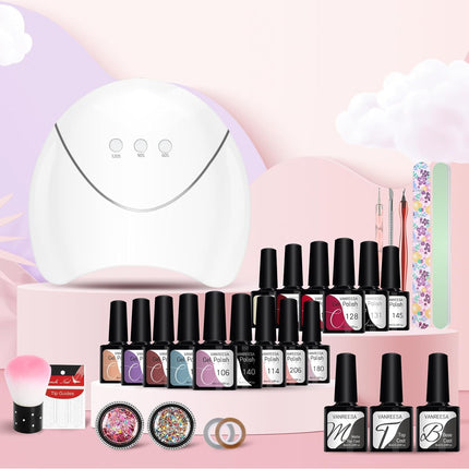 15 Colour Gel Nail Polish Set with 36W UV Nail Lamp - Starter Kit for Gel Nail Art - Pink, Red, Brown