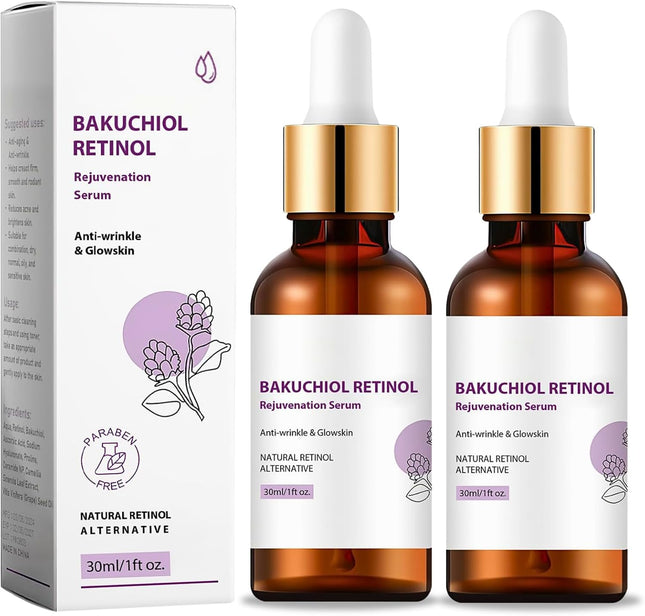 2PCS Bakuchiol Retinol Rejuvenation Serum - Bakuchiol Plumping Serum for Face anti Aging, Retinol Serums for Skin Brightening, for Fine Lines and Wrinkles, Improves Strength and Elasticity