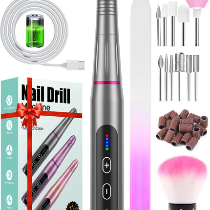 Electric Nail Files, Cordless Nail Drill Rechargeable, 5 Adjustable Speed E File, Professional Electric Nail Drill for Acrylic Nails with 20000 RPM, Portable Manicure Pedicure Kit Gifts for Women Mum