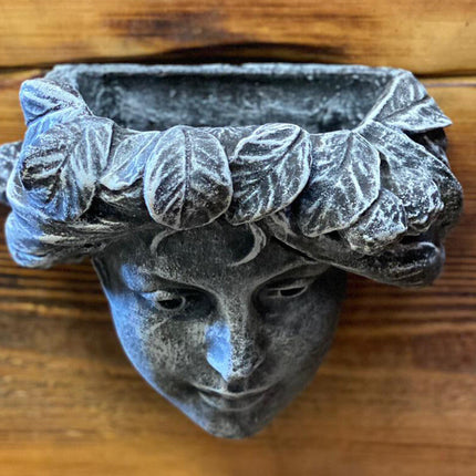 STONE GARDEN FEMALE GIRL LADY with LEAVES WALL PLAQUE PLANTER PLANT POT ORNAMENT
