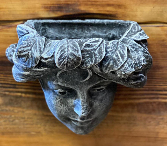 STONE GARDEN FEMALE GIRL LADY with LEAVES WALL PLAQUE PLANTER PLANT POT ORNAMENT