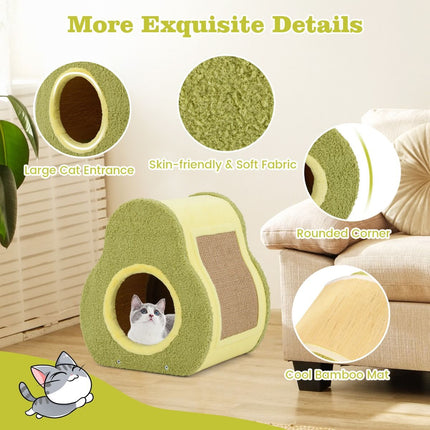 Avocado-Shaped Cat Hous with Jute Scratching Board and Mountain-Shaped Top