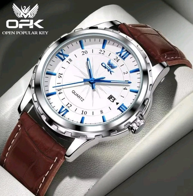 Mens Business Leather Watch Quartz Waterproof Luminous Quality Wristwatch Boxed