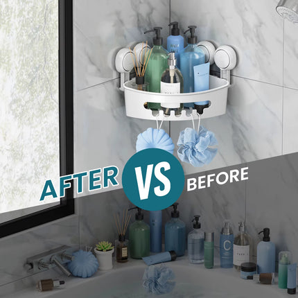 Corner Shower Caddy Suction Cup No-Drilling Removable Shower Caddy Basket Powerful Suction Bathroom Shower Shelf Organizer