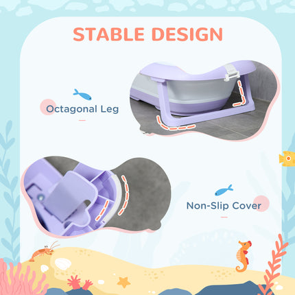 Foldable Baby Bathtub W/ Non-Slip Support Legs, Cushion, Shower Holder