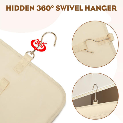 Hanging Travel Toiletry Bag - Waterproof Vegan Leather Organizer with Wet-Dry Compartments, Foldable Design for Camping, Gym, Shower & Business Trip (Brown, Large)