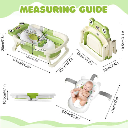 Baby Bath Tub with Bath Cushion Foldable Bathtub with Thermometer Shower Cap Shower Brush for Newborn and Toddler 0-36 Months