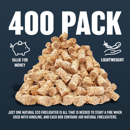 400PC ECO FRIENDLY WOOD WOOL FIRELIGHTERS NATURAL FLAME FIRE STARTERS ODOURLESS