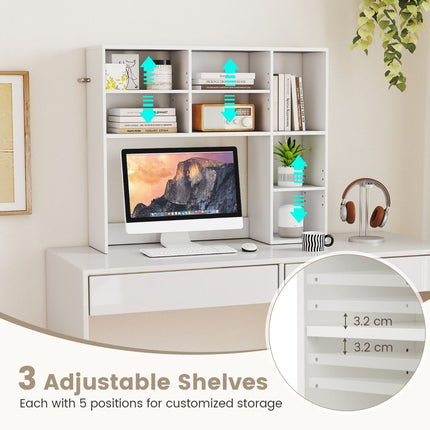 Desktop Bookshelf with 3 Adjustable Shelves and Open Compartment