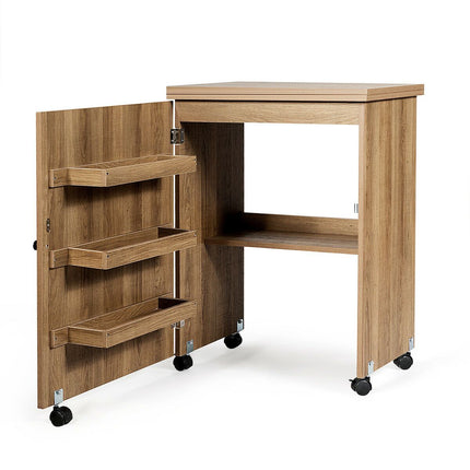 Folding Sewing Table with Storage Shelves and Lockable Casters
