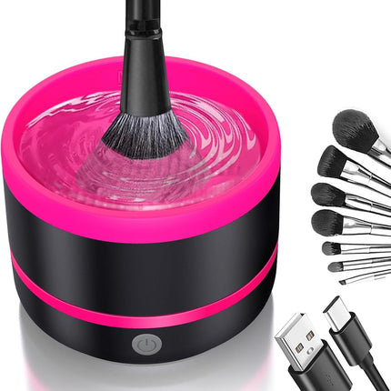 Make up Brush Cleaner, Electric Makeup Brush Cleaner Machine for All Size Makeup Brushes, USB Automatic Quick Wash in Seconds, Gifts for Women and Teen Girls, Rose