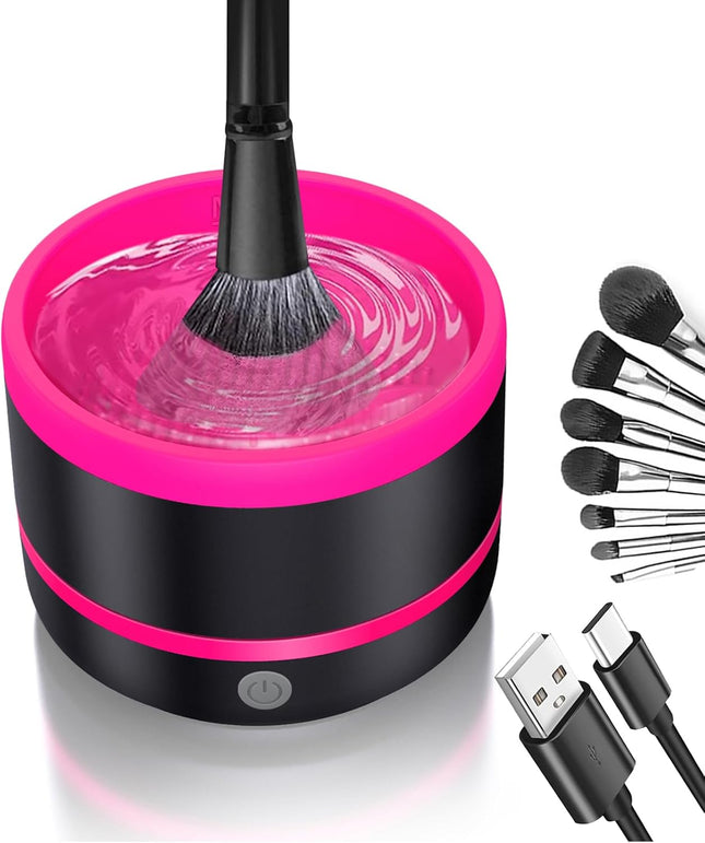 Make up Brush Cleaner, Electric Makeup Brush Cleaner Machine for All Size Makeup Brushes, USB Automatic Quick Wash in Seconds, Gifts for Women and Teen Girls, Rose