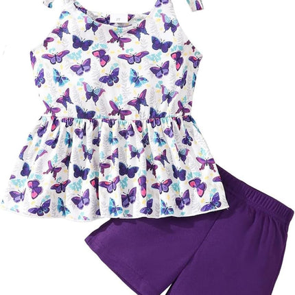 Toddler Girls Clothes Summer Short Set Outfit Tie Knot Shoulder Sleeveless Ruffle Tops and Shorts 2PC Clothing Set