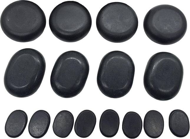 Hot Stones Massage Set, 16 Pcs Professional Hot Stone Massage Kit - 8 Small, 4 Medium, 4 Large Black Basalt Stones for Full Body Therapy, Deep Tissue Muscle Relief on Back, Legs, Feet