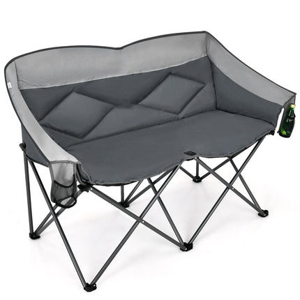Double Folding Camping Chair with Padded Seat and Storage Pockets