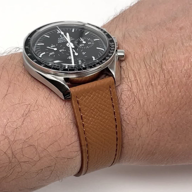 20Mm Brown Tan Epsom Leather Grained Calfskin Elegant Vintage Watch Strap Band