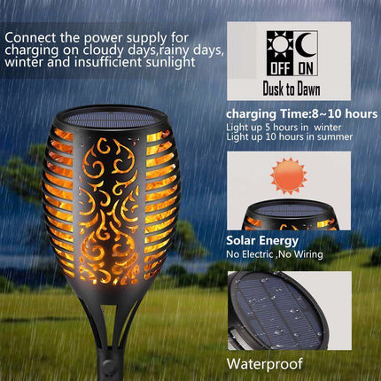8× Flame Effect Solar Outdoor Lights Stake Garden Path Flickering LED Torch Lamp