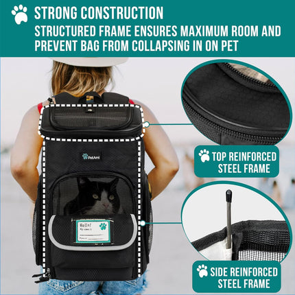 Pet Carrier Backpack for Small Cats, Dogs, Puppies | Airline Approved | Ventilated, 4 Way Entry, Safety and Soft Cushion Back Support | Collapsible for Travel, Hiking, Outdoor (Black)