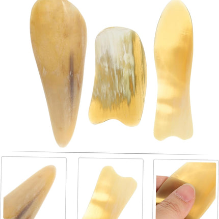 3Pcs Ox Horn Scraping Board Set Natural Material Face Body Massager Triangular Comb Fish-Shaped and Ingots Design for Gua Sha Massage Therapy