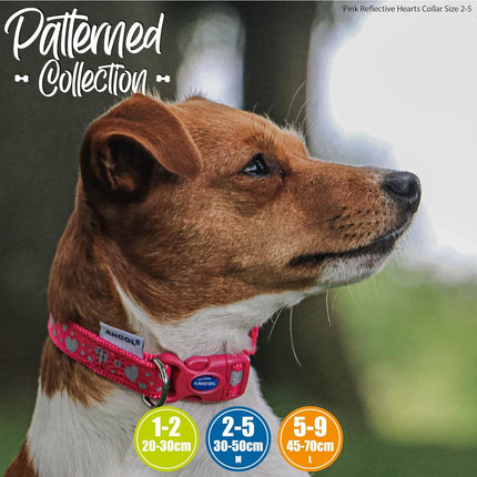 Ancol Fashion Collar Pink Reflective Hearts Adjustable Nylon Dog Collar for Pupp