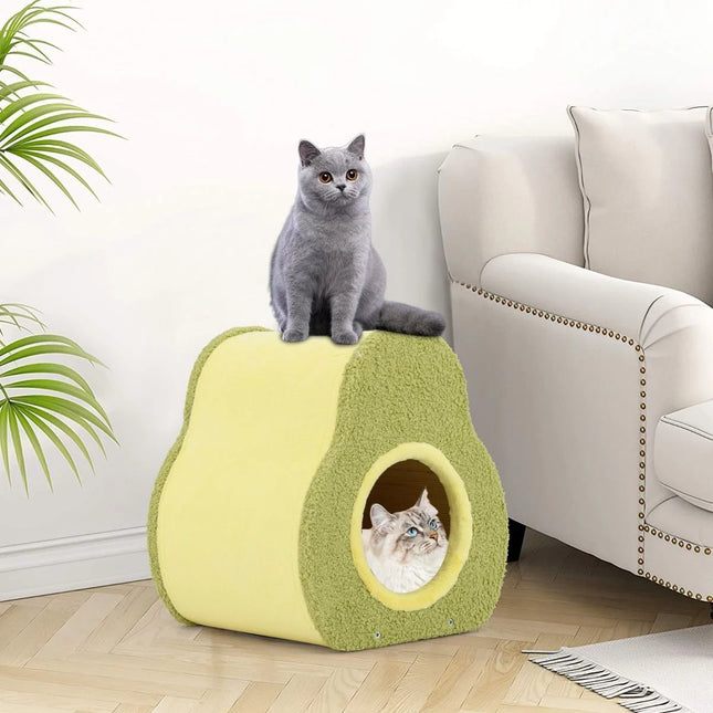 Avocado-Shaped Cat Hous with Jute Scratching Board and Mountain-Shaped Top