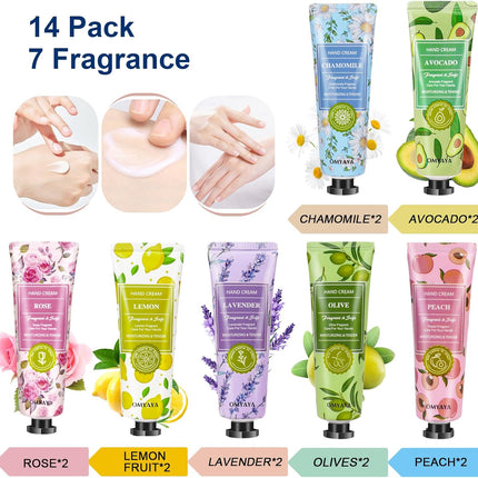 14 Pack Hand Cream Gift Set, Floral Assorted Mini Hand Foot Cream, Christmas Gifts Day Night Cream Moisturizer for Winter Rough Dry Hands, Body Cream Gift Set for Birthday Mothers Day Gifts (420Ml)