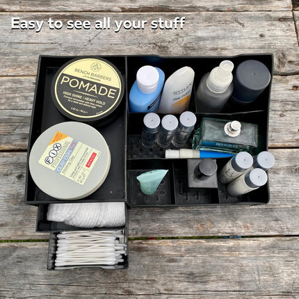Large Black Cosmetic Organiser - Organiser Box with Drawers for Aftershave, Deodorant, Beard, Shaving Lotion, Perfume & Skincare - Perfect for Mens Bathroom & Bedroom Storage -