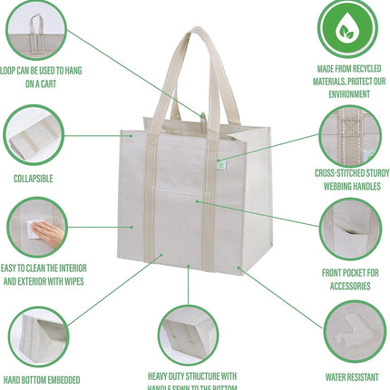 4 Pack Reusable Grocery Shopping Bag W/Hard Bottom, Foldable,Multipurpose Heavy Duty Tote,Daily Utility Bag (Set of 4)