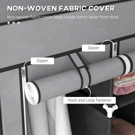 HOMCOM Portable Fabric Wardrobe with 5 Shelves and 3 Fabric Drawers, Grey