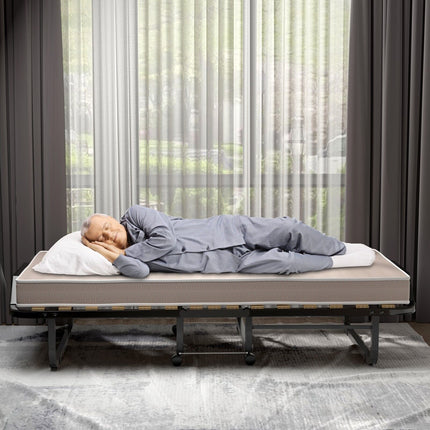 Folding Bed with 10 Cm Memory Foam Mattress and Wheels