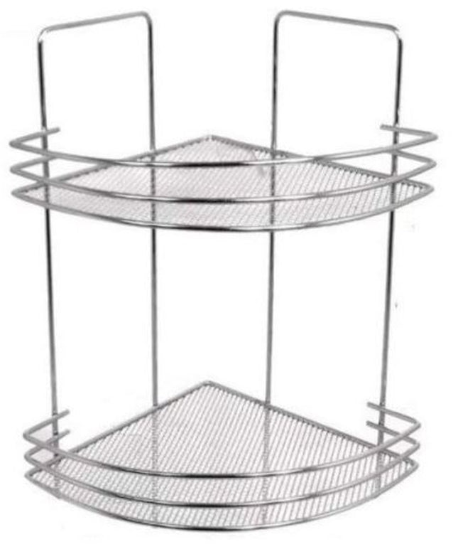 Corner Bath Shelf Mesh 2 Tier Chrome Organiser Unit Shower Caddy Storage Rack