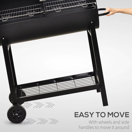 Trolley Portable Outdoor Charcoal BBQ Grill Cart 2 Rolling Wheels Black