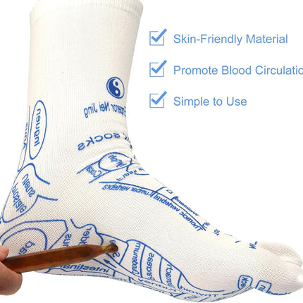 Foot Massage Reflexology Socks with 2 Trigger Point Massage Tool, Acupressure Pressure Point Socks Set Toe Separate Finger-Pressing Charts Socks for Uncomfortable Feet (Women)