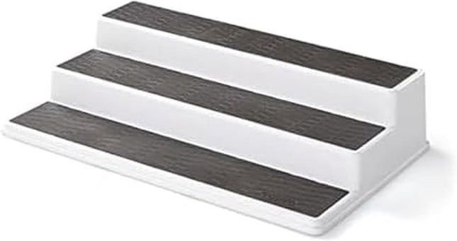 3-Tier Non-Skid Spice Rack Organizer for Kitchen Cabinet or Pantry, 15-Inch Tiered Shelf, White/Gray, Slip-Resistant Design for Jars and Bottles