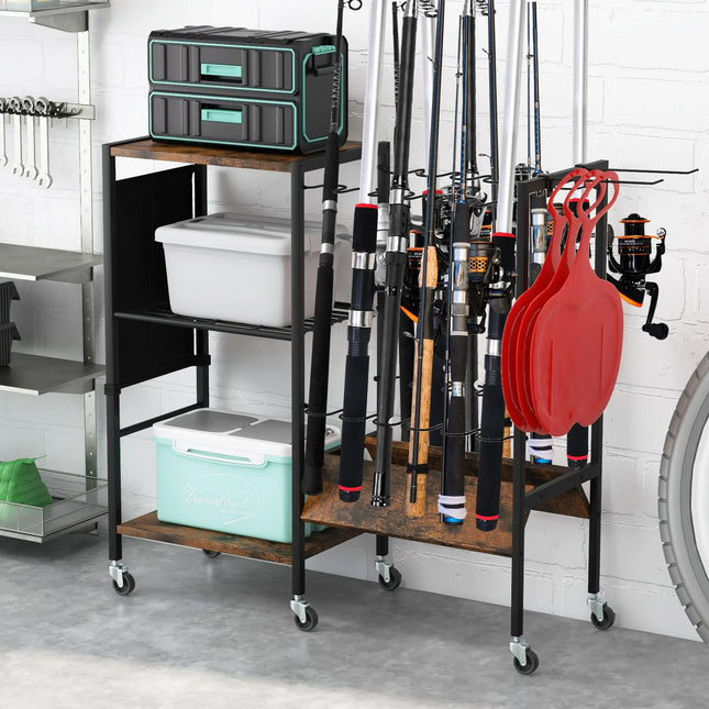 Fishing Rod Holder with Lockable Universal Wheels