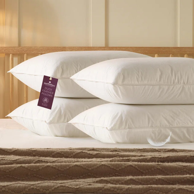 Duck Feather Pillow – Natural Fill, 100% Cotton Cover – Soft yet Supportive Bed Pillow for Side & Back Sleepers – Hotel-Quality Comfort