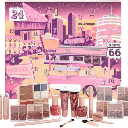Q-Ki 24 Days Hollywood Beauty Makeup Advent Calendar 2025 & Xmas Cards Christmas Gifts Sets for Girls Teenagers, Girlfriend Gifts Advent Calendar Makeup, Self Care Gifts for Women